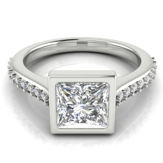 Pave Bezel Princess Cut Engagement Ring | Moissanite | Lab Grown Diamond