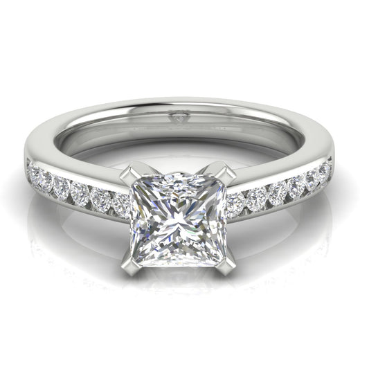 Round Channel Set Princess Cut Engagement Ring | Moissanite | Lab Grown Diamond