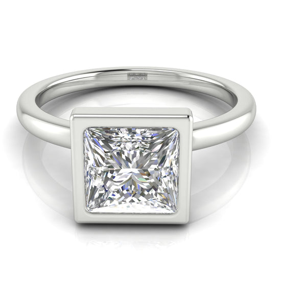 Bezel Princess Cut Lab Diamond Engagement Ring