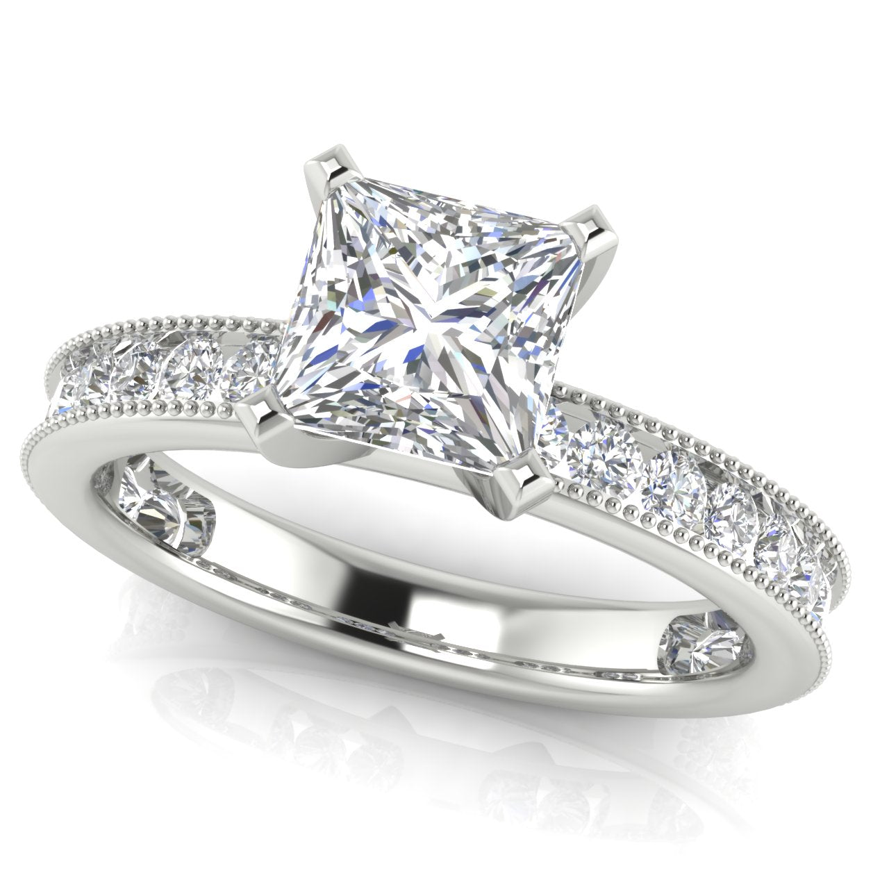 Channel Set Milgrain Princess Cut Lab Diamond Engagement Ring