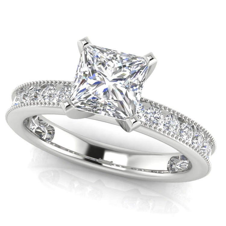 Channel Set Milgrain Princess Cut Lab Diamond Engagement Ring