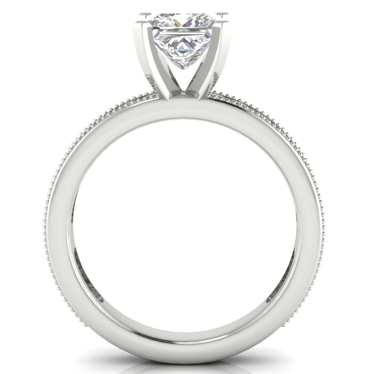 Channel Set Milgrain Princess Cut Lab Diamond Engagement Ring