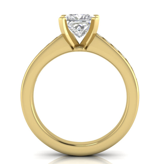 Round Channel Set Princess Cut Moissanite Engagement Ring