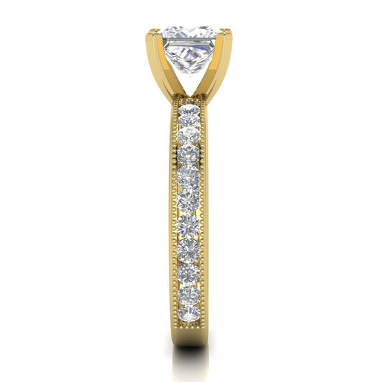 Channel Set Milgrain Princess Cut Lab Diamond Engagement Ring