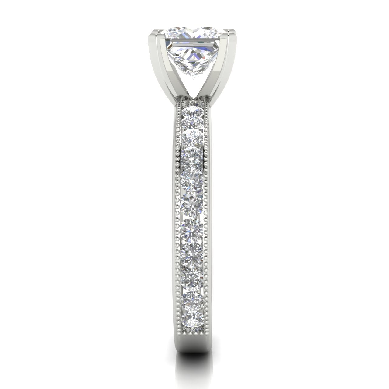Channel Set Milgrain Princess Cut Lab Diamond Engagement Ring