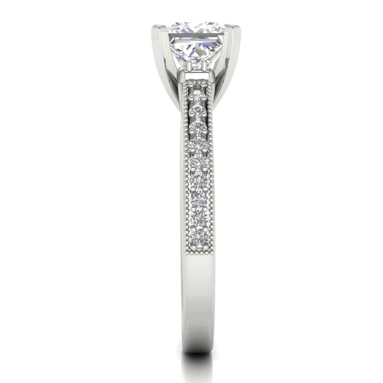 Shoulder Set Vintage Princess Cut Lab Diamond Engagement Ring