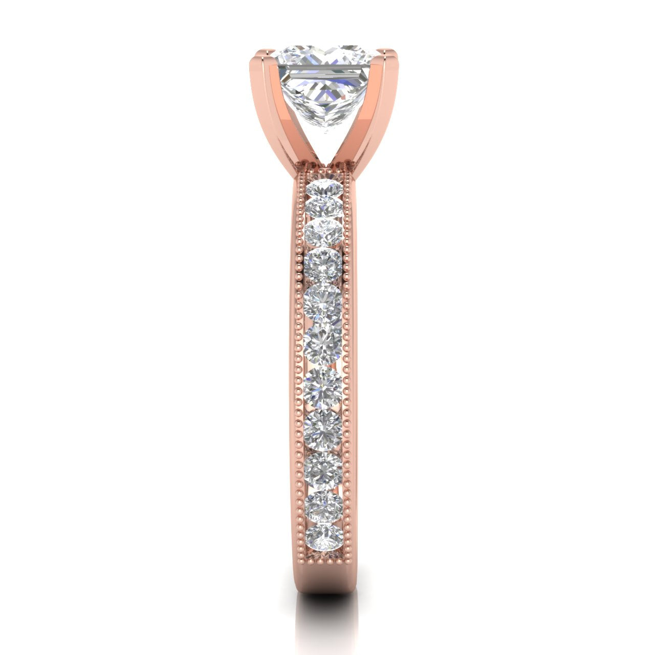 Channel Set Milgrain Princess Cut Lab Diamond Engagement Ring