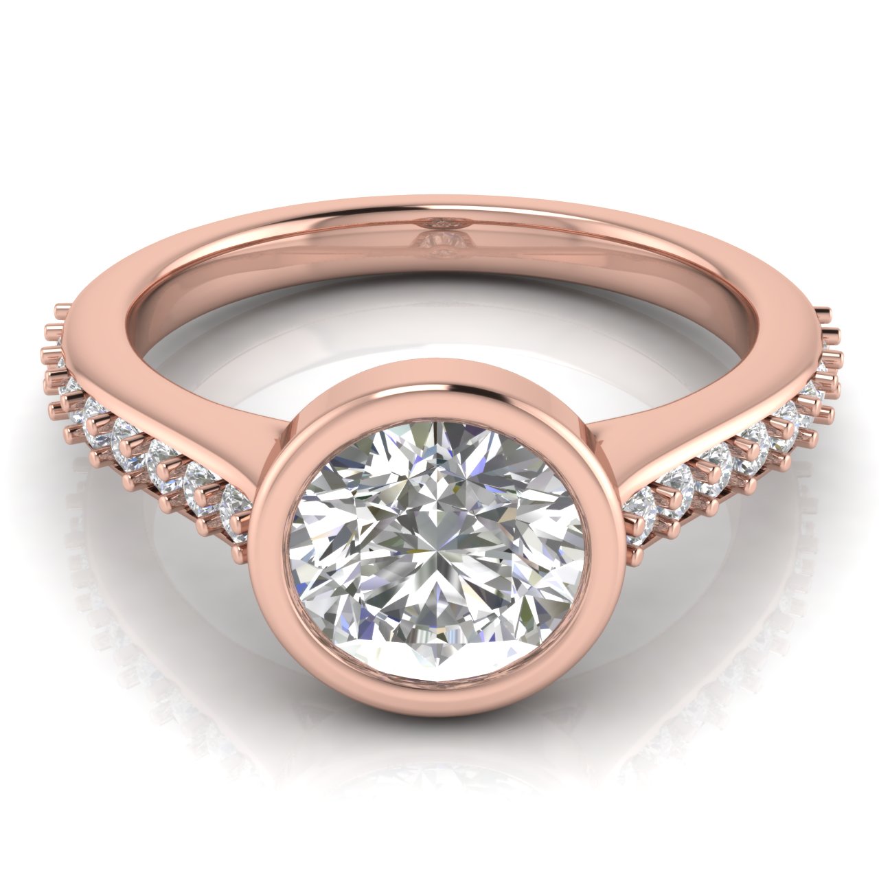 Pave Bezel Round Cut Moissanite Engagement Ring