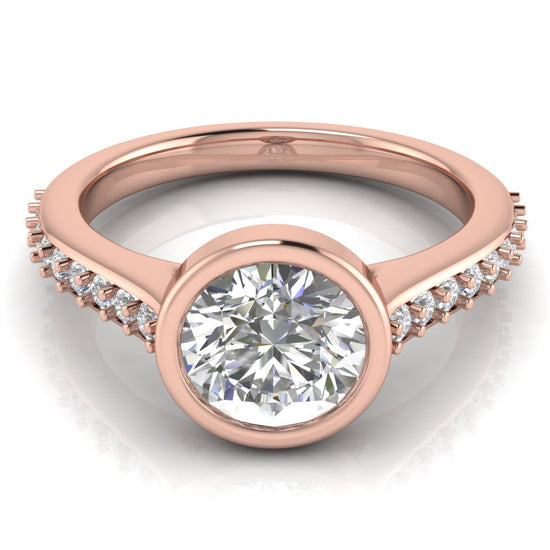 Pave Bezel Round Cut Moissanite Engagement Ring