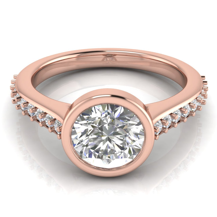 Pave Bezel Round Cut Moissanite Engagement Ring