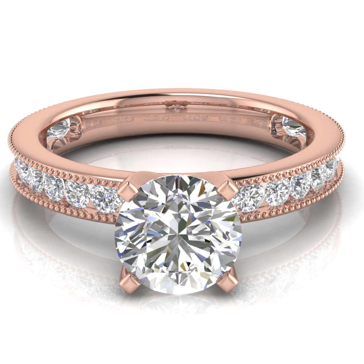 Channel Set Milgrain Round Cut Lab Diamond Engagement Ring