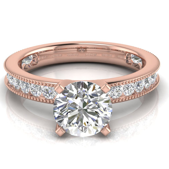 Channel Set Milgrain Round Cut Lab Diamond Engagement Ring