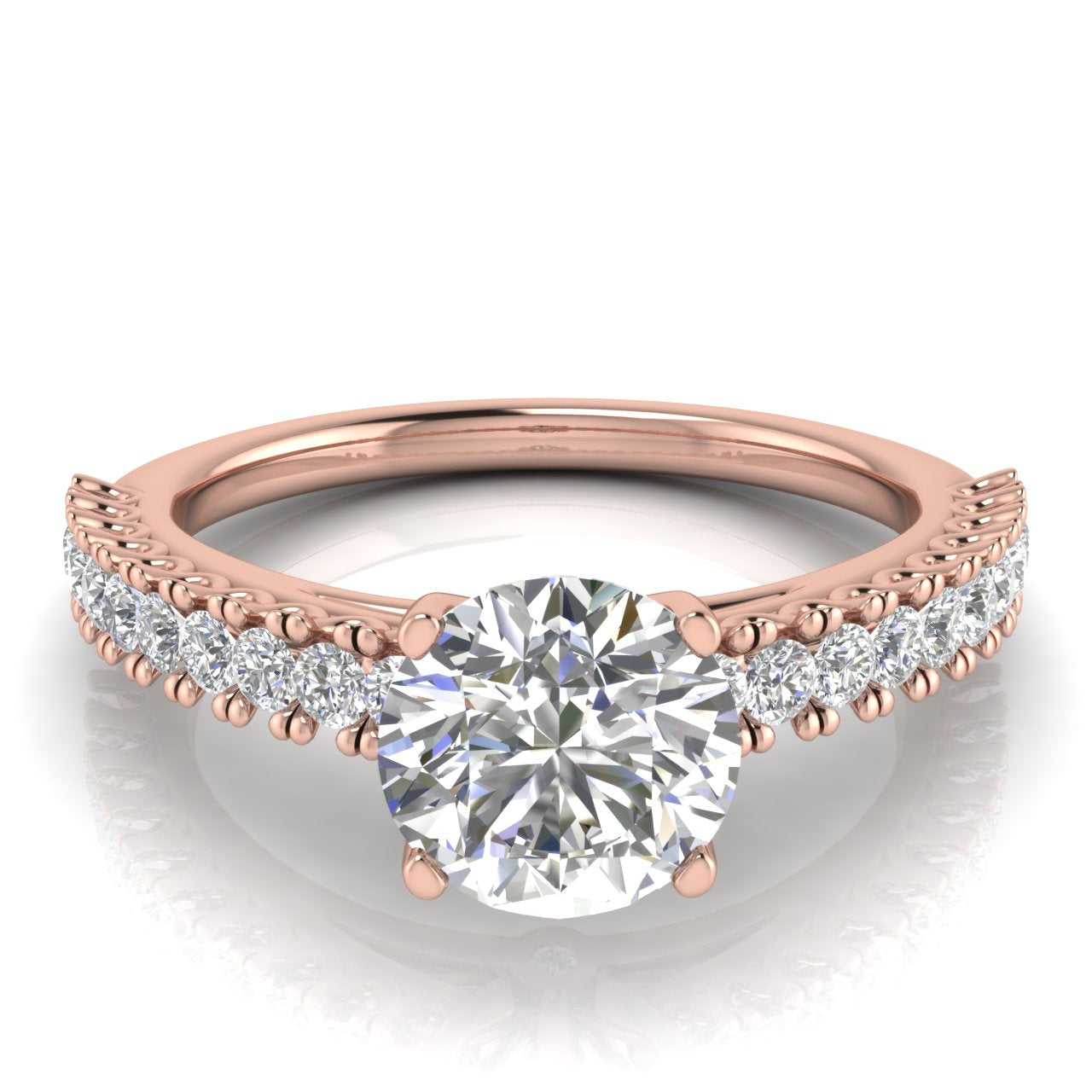 Floating Pave Round Cut Moissanite Engagement Ring