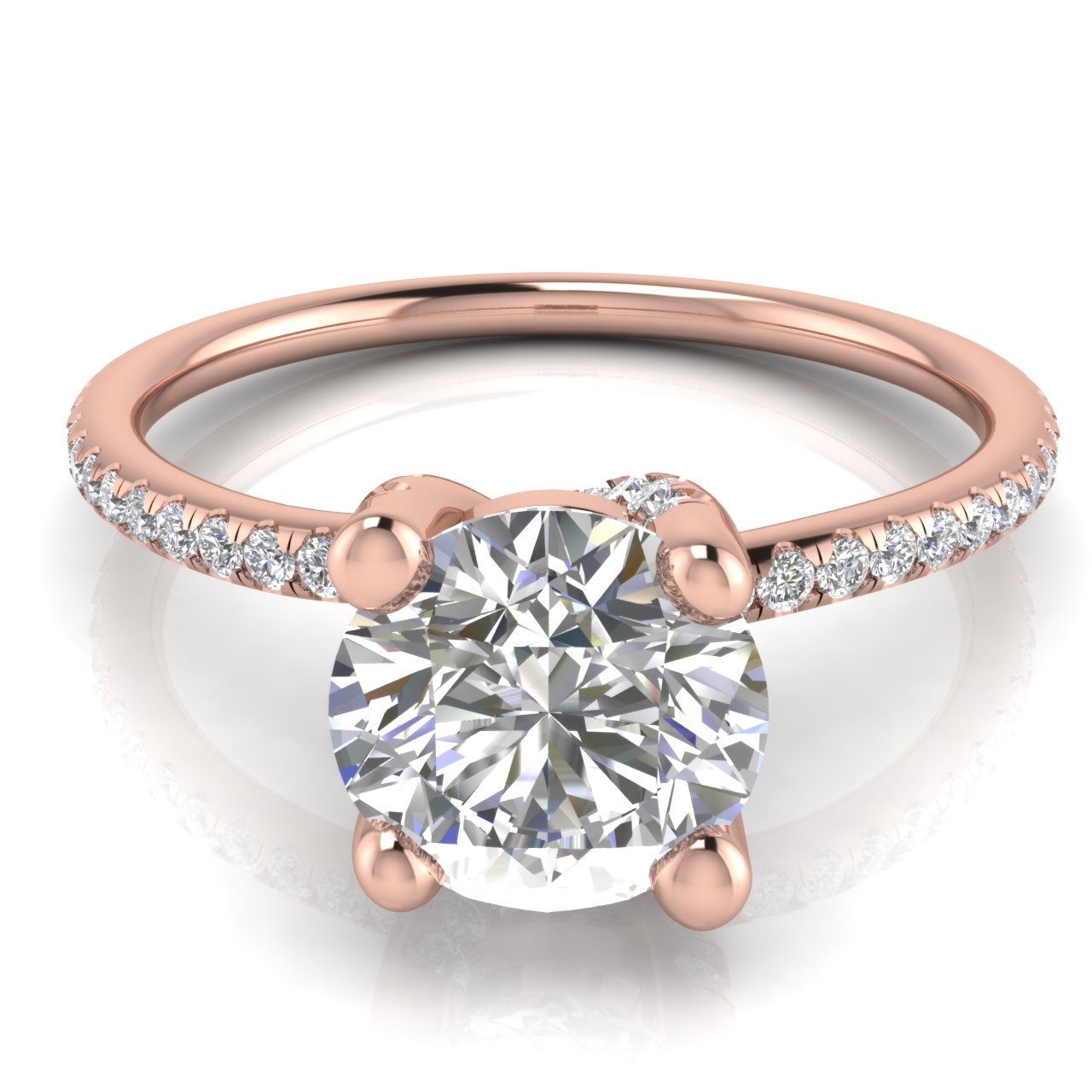 Prong pave Round Cut Moissanite Engagement Ring