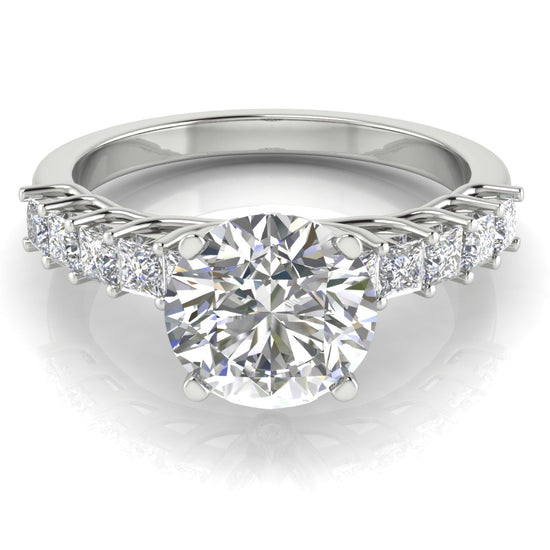 Princess Paved Round Cut Moissanite Engagement Ring