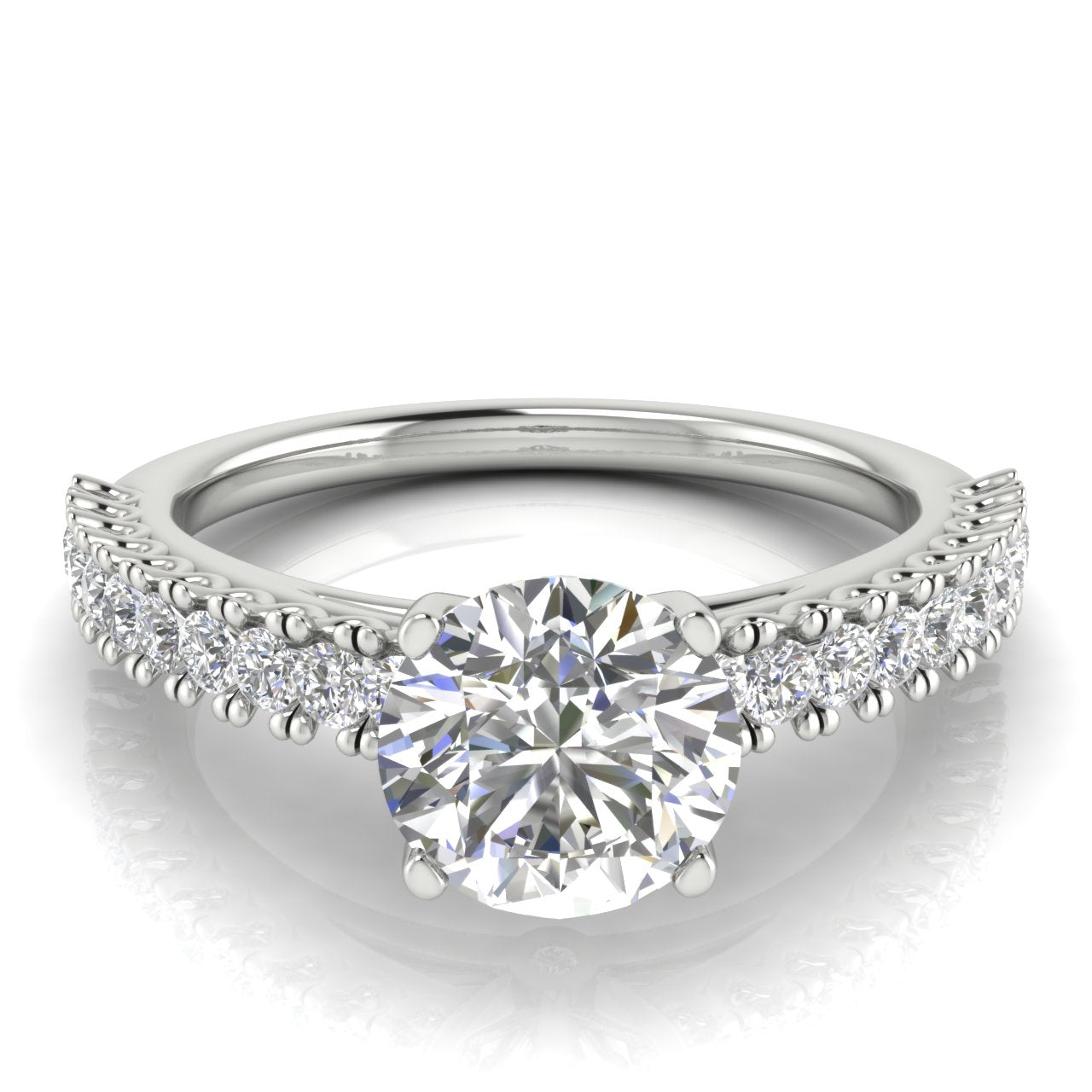 Floating Pave Round Cut Moissanite Engagement Ring