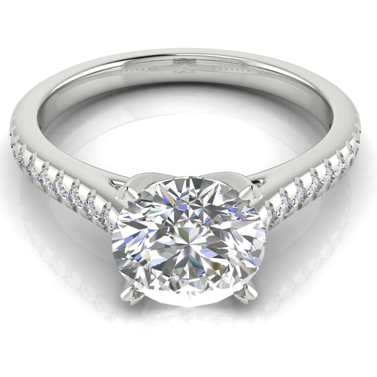 Shared Prong Pave Round Cut Engagement Ring | Moissanite | Lab Grown Diamond