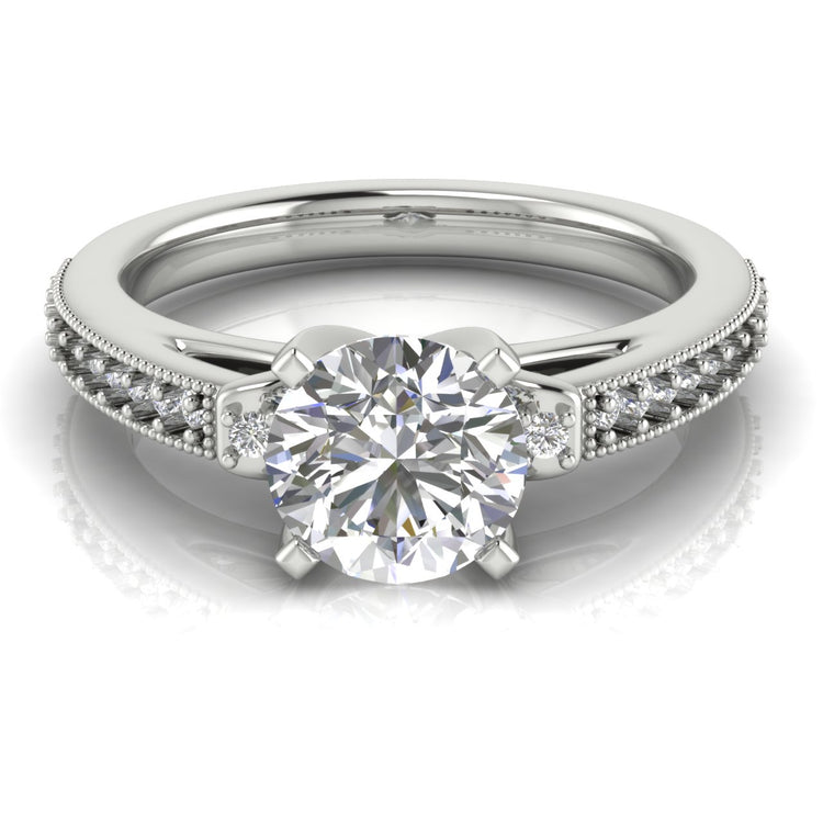 Shoulder Set Vintage Round Cut  Engagement Ring | Moissanite | Lab Grown Diamond