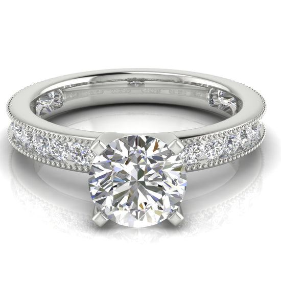 Channel Set Milgrain Round Cut Lab Diamond Engagement Ring