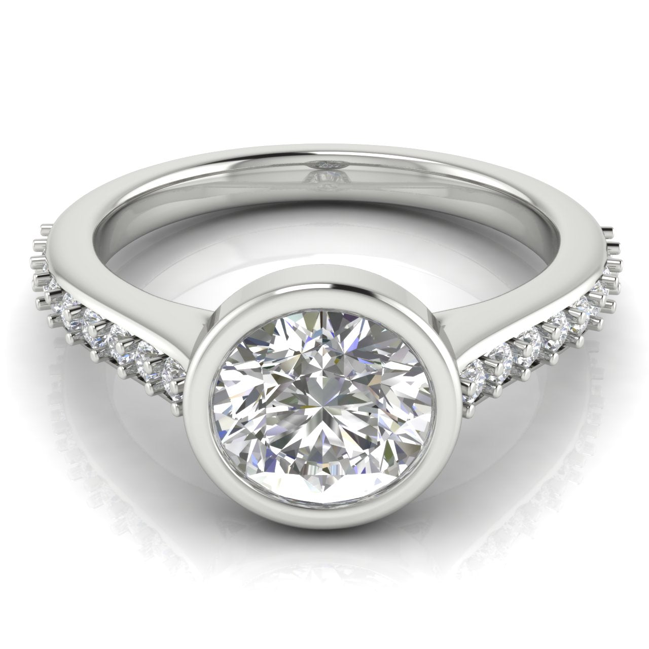 Pave Bezel Round Cut Moissanite Engagement Ring