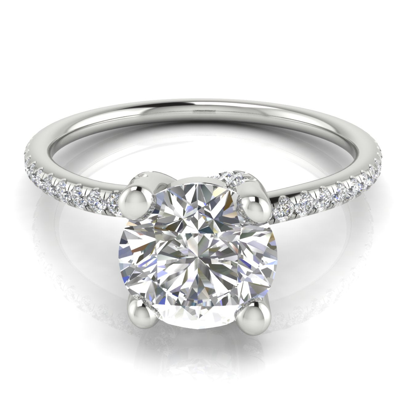 Prong pave Round Cut Moissanite Engagement Ring