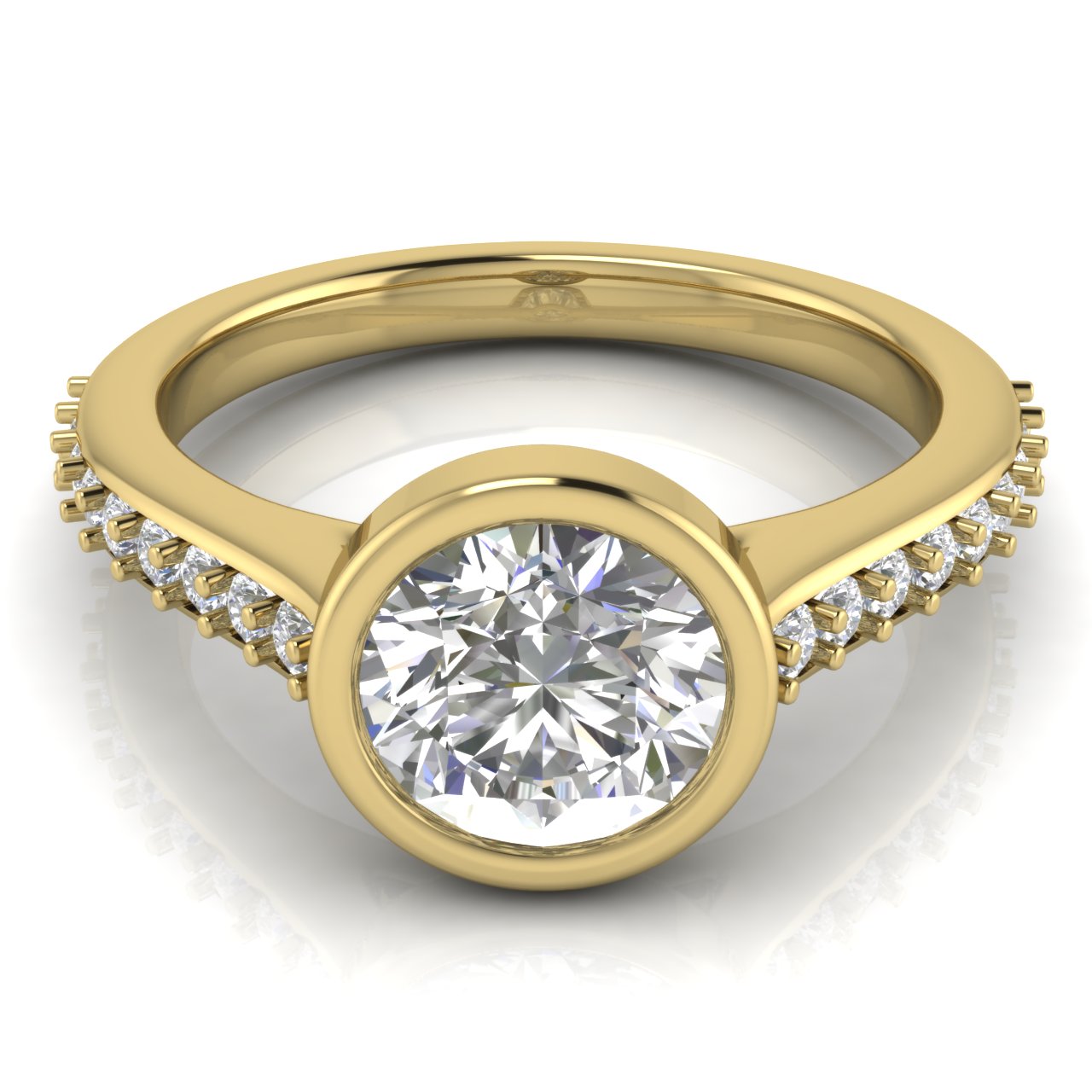 Pave Bezel Round Cut Moissanite Engagement Ring