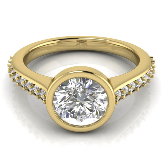 Pave Bezel Round Cut Moissanite Engagement Ring