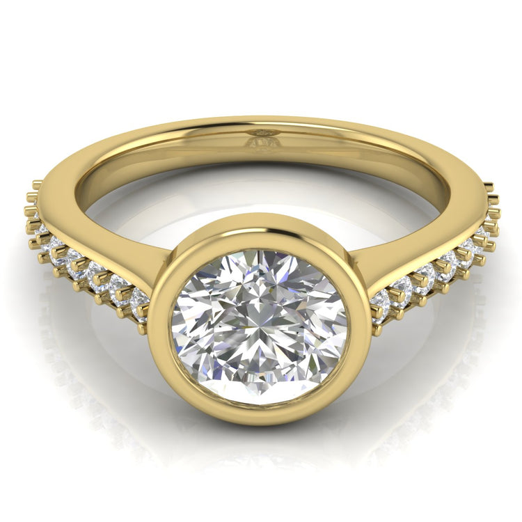 Pave Bezel Round Cut Moissanite Engagement Ring