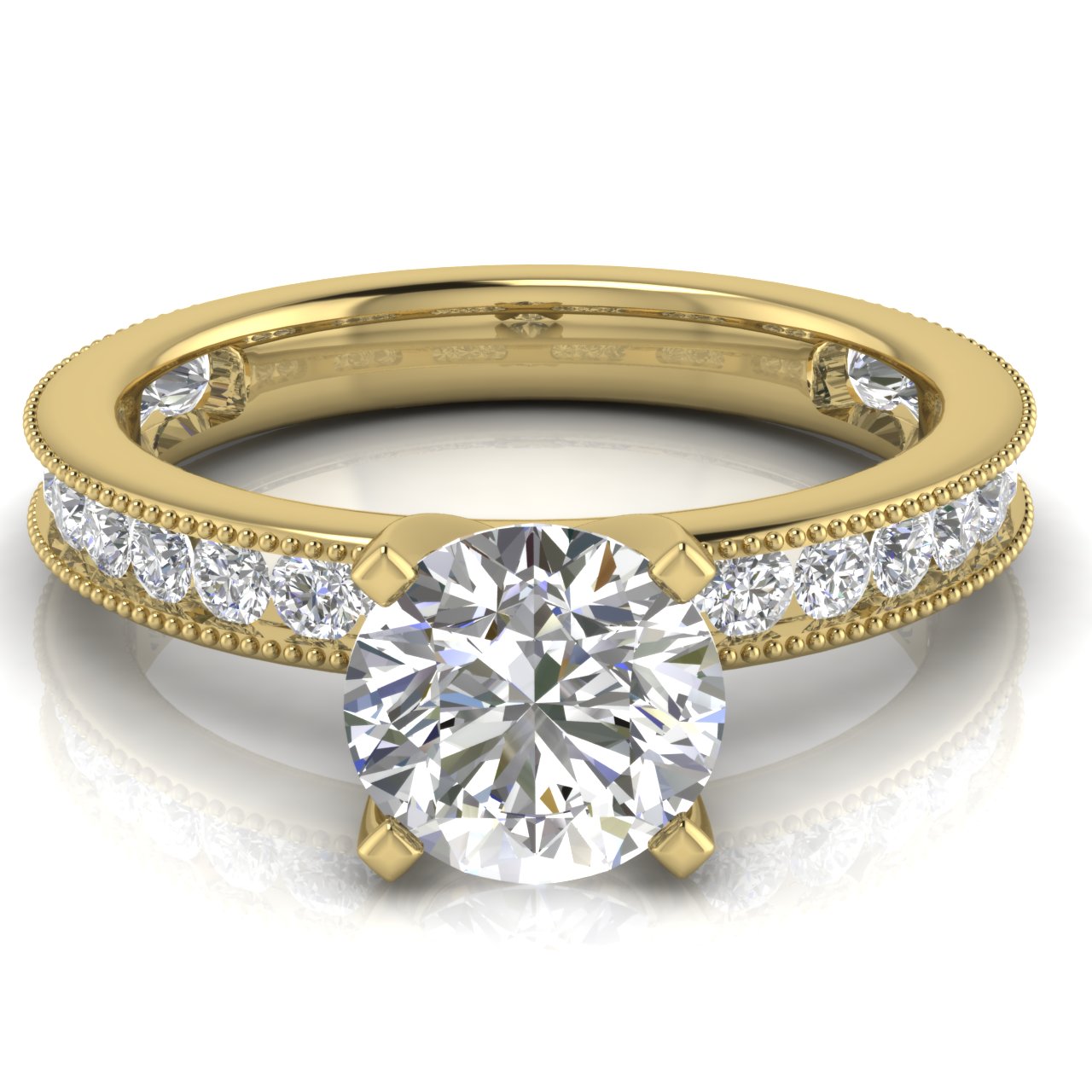 Channel Set Milgrain Round Cut Lab Diamond Engagement Ring