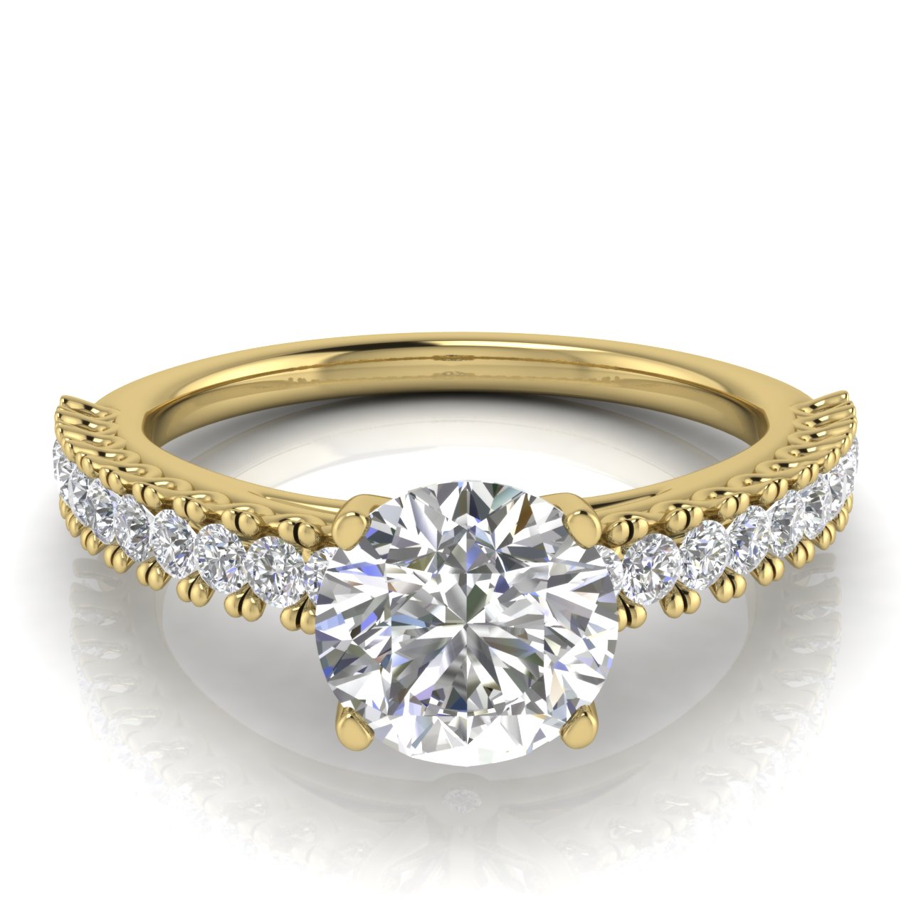 Floating Pave Round Cut Moissanite Engagement Ring