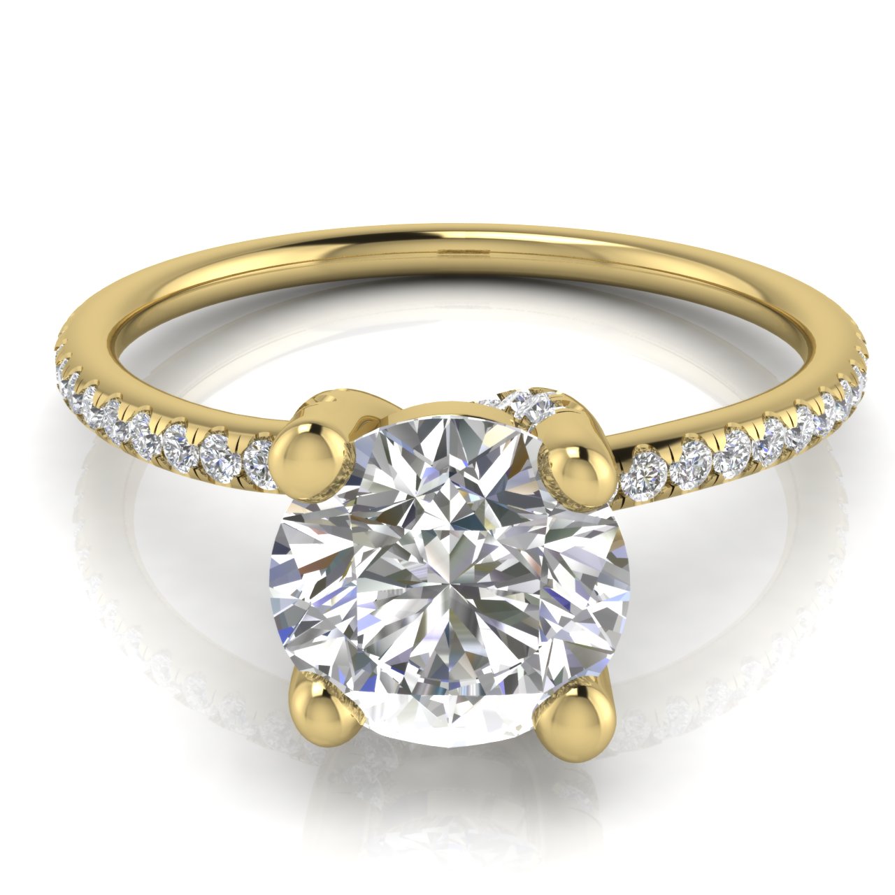 Prong pave Round Cut Moissanite Engagement Ring