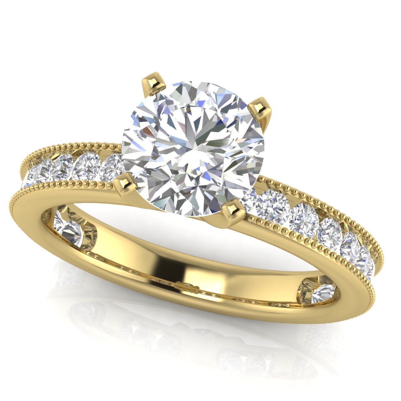 Channel Set Milgrain Round Cut Lab Diamond Engagement Ring