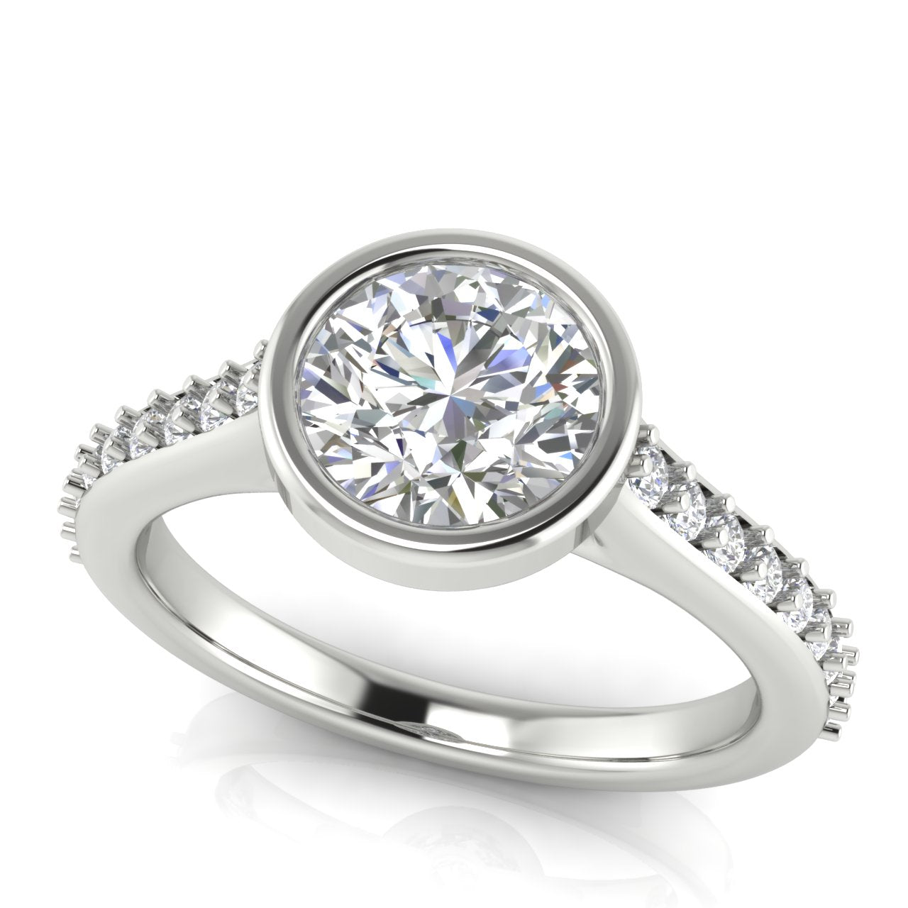 Pave Bezel Round Cut Moissanite Engagement Ring