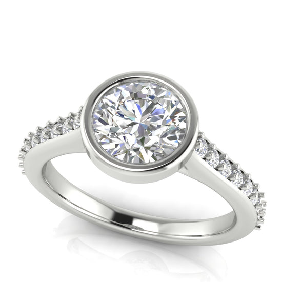 Pave Bezel Round Cut Moissanite Engagement Ring