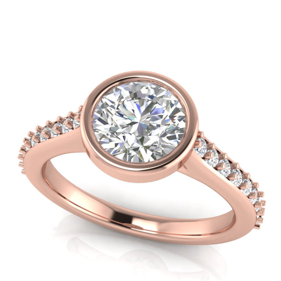Pave Bezel Round Cut Moissanite Engagement Ring