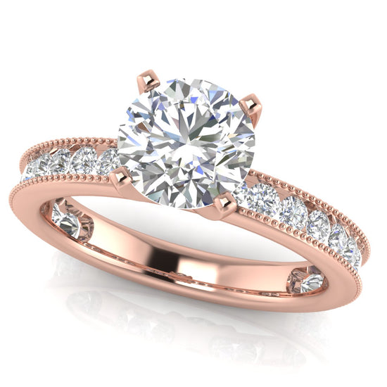 Channel Set Milgrain Round Cut Lab Diamond Engagement Ring