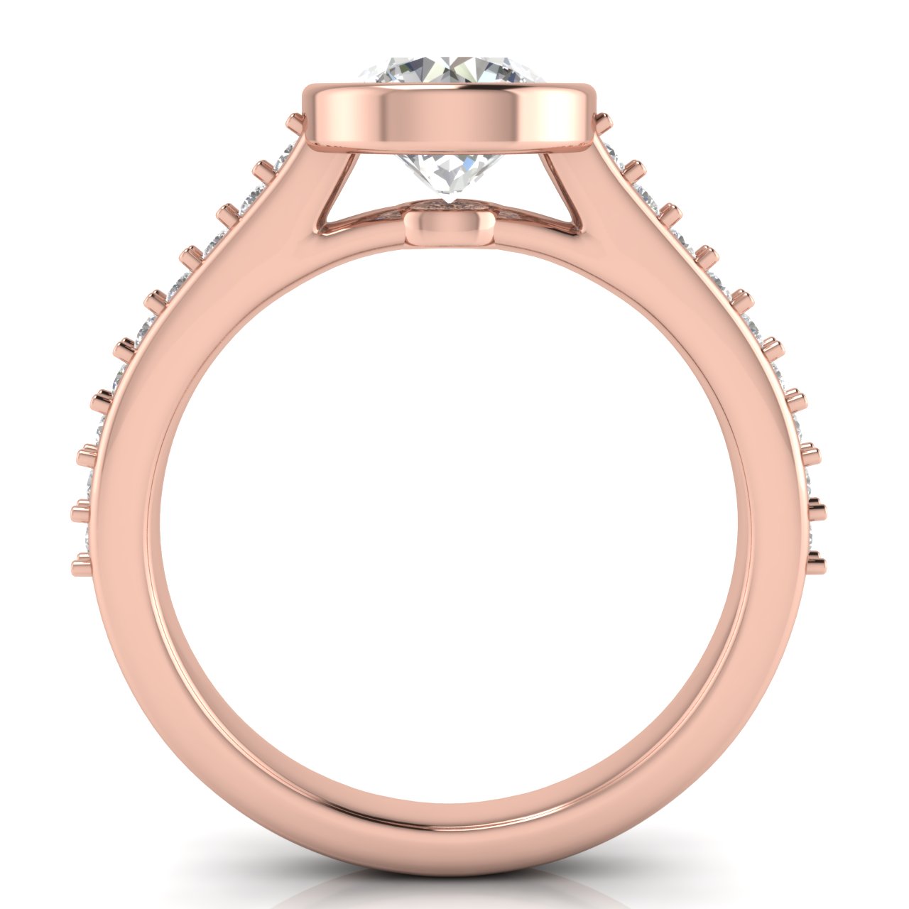Pave Bezel Round Cut Moissanite Engagement Ring