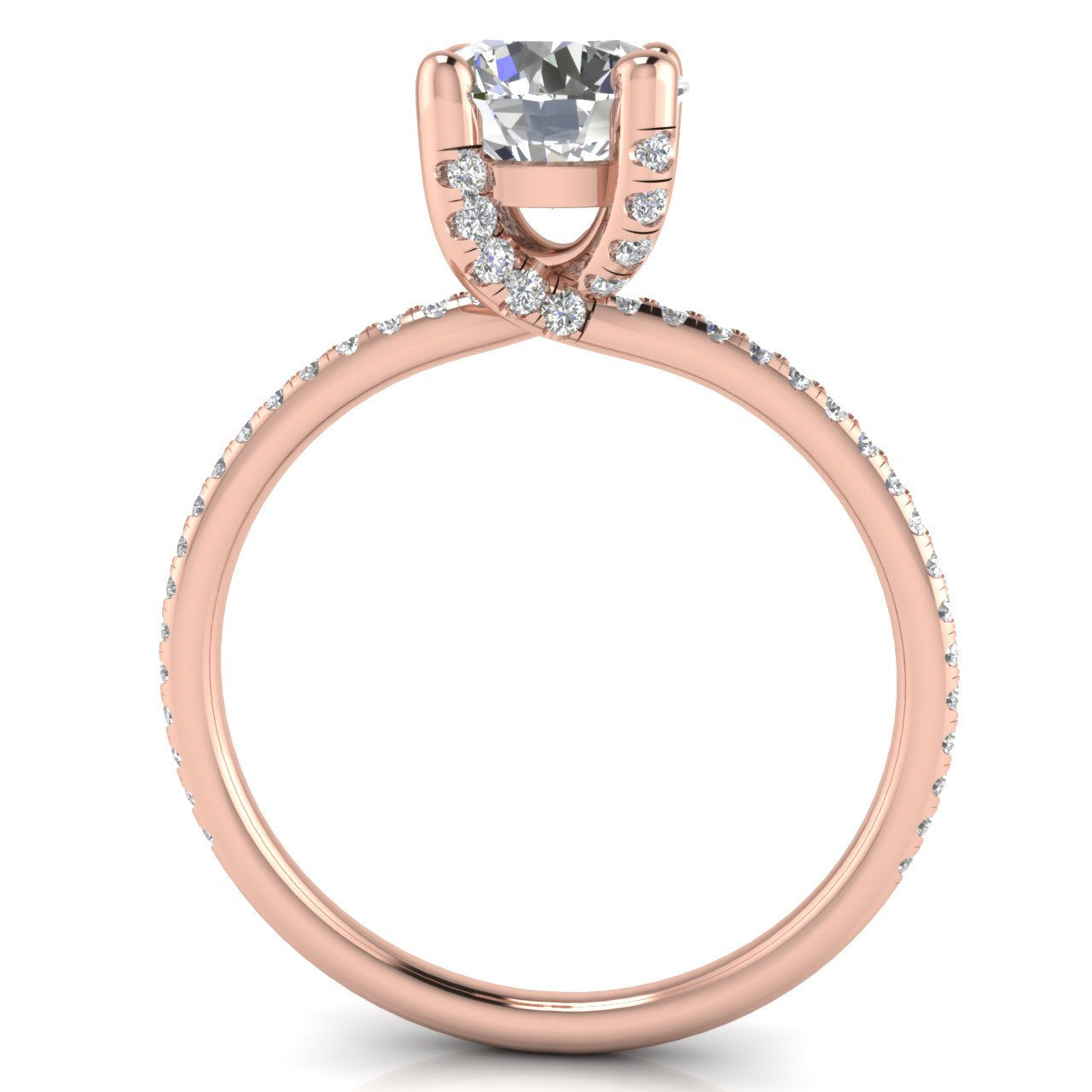 Prong pave Round Cut Moissanite Engagement Ring