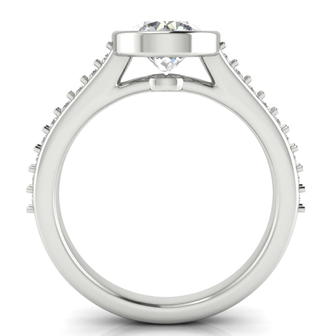 Pave Bezel Round Cut Moissanite Engagement Ring