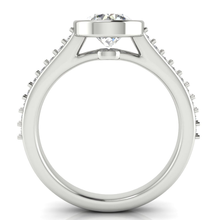 Pave Bezel Round Cut Moissanite Engagement Ring