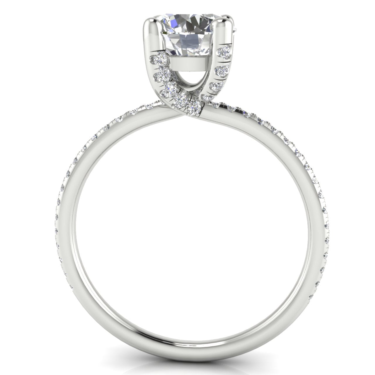 Prong pave Round Cut Moissanite Engagement Ring