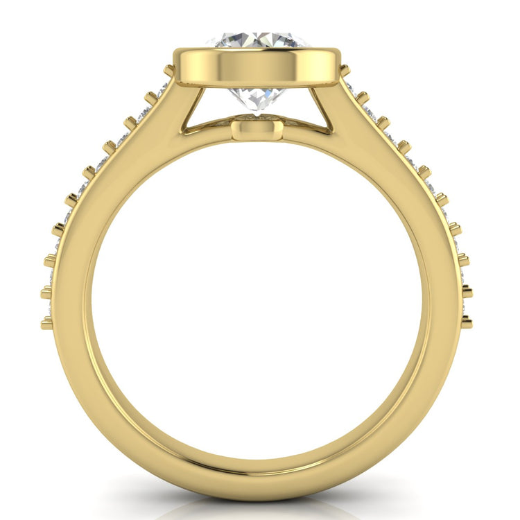 Pave Bezel Round Cut Moissanite Engagement Ring
