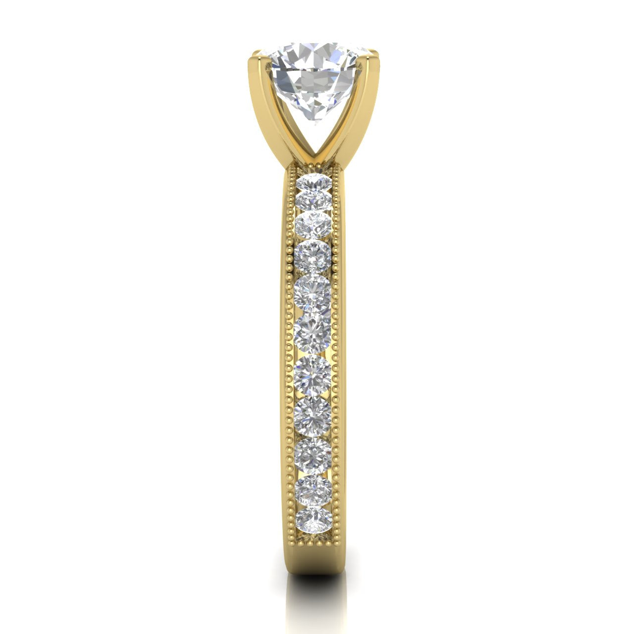 Channel Set Milgrain Round Cut Lab Diamond Engagement Ring