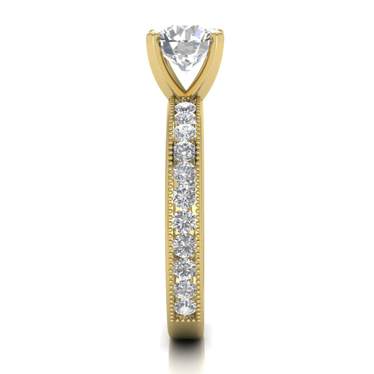 Channel Set Milgrain Round Cut Lab Diamond Engagement Ring