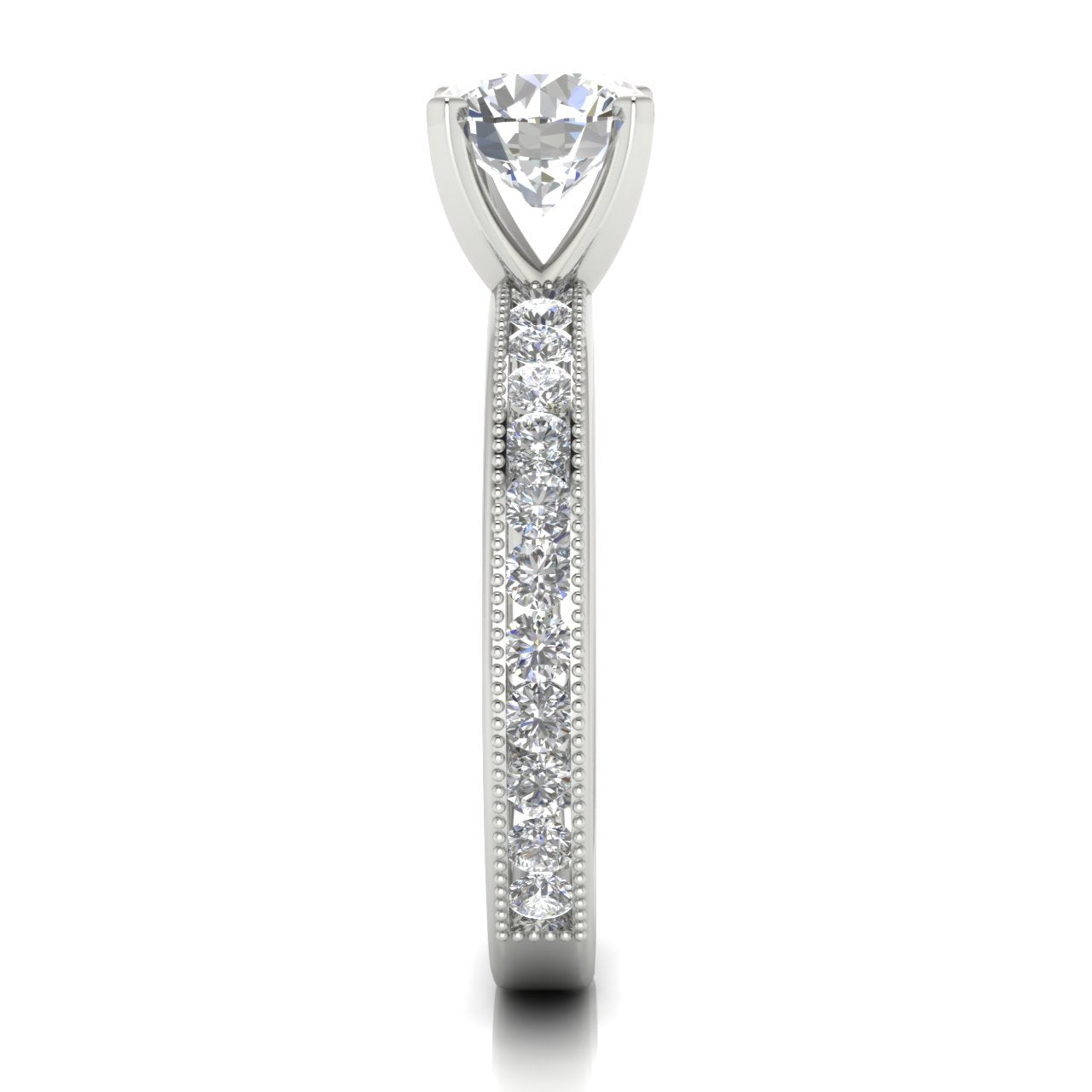 Channel Set Milgrain Round Cut Lab Diamond Engagement Ring