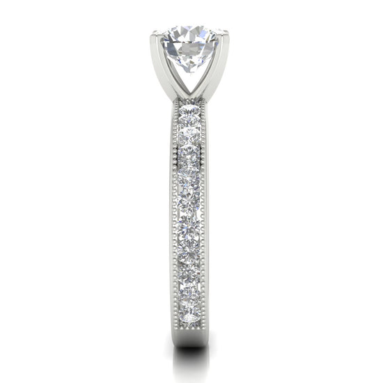 Channel Set Milgrain Round Cut Lab Diamond Engagement Ring