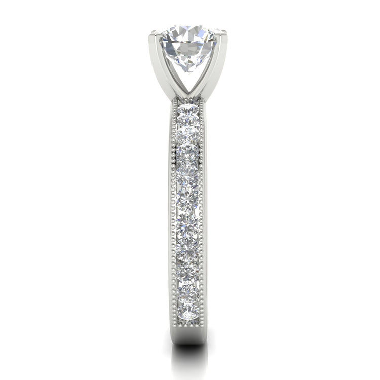 Channel Set Milgrain Round Cut Lab Diamond Engagement Ring