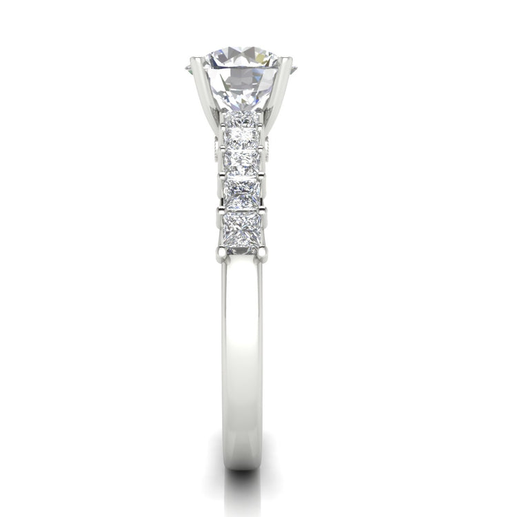 Princess Paved Round Cut Lab Diamond Engagement Ring