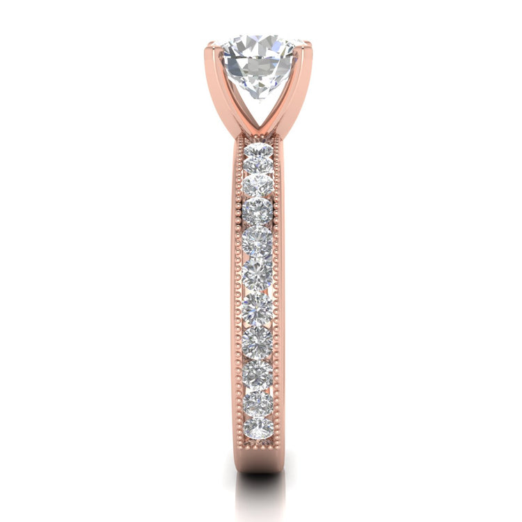 Channel Set Milgrain Round Cut Lab Diamond Engagement Ring