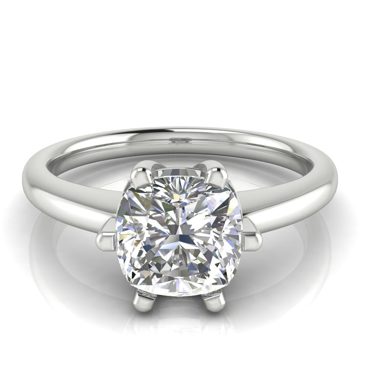 6 Prong Donut Cushion Cut Lab Diamond Engagement Ring